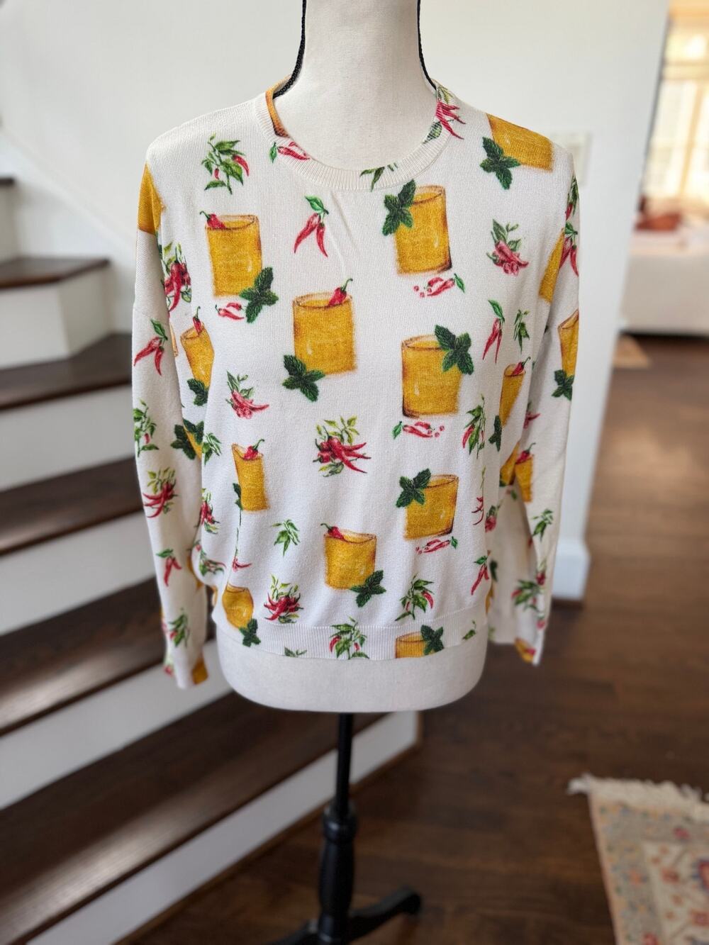 Never Fully Dressed White Long Sleeve Crewneck Spicy Margarita Cocktail Sweater